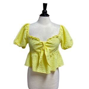 Shein Yellow Puff Sleeve Crop Top Size Large NEW